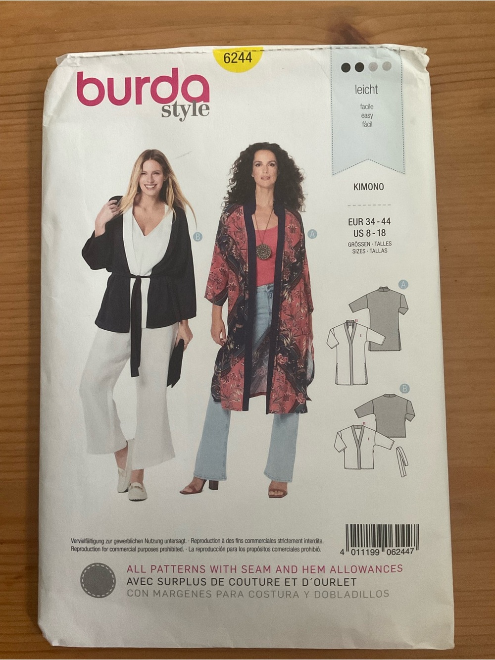 Burda Style Kimono Sewing Pattern - Black & Red Print Options